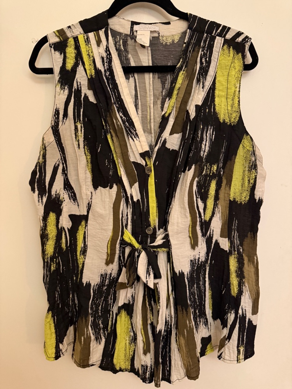 Spanner Abstract Print Sleeveless Blouse Tie Waist Top Size L Artsy Abstract